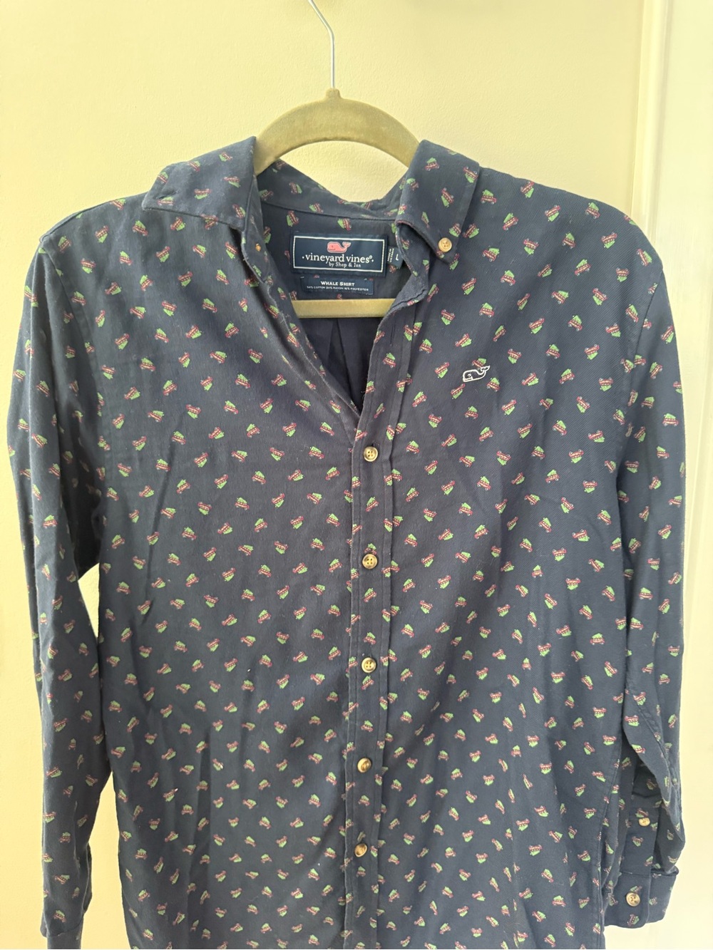 Vineyard Vines Navy Button-Down Shirt with  Christmas Tree Print